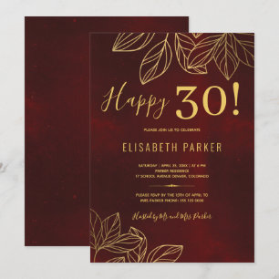 Schöne 30 elegante goldene und rote 30. Geburtstag Einladung