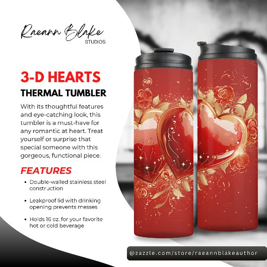 Schöne 3-D-Herz-Liebe Thermal Tumbler Thermosbecher