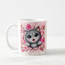 Schöne 3D Cat Peeking durch florale Wandgestaltung Kaffeetasse