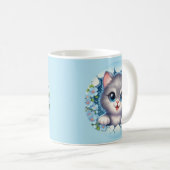 Schöne 3D Cat Peeking durch florale Wandgestaltung Kaffeetasse (VorderseiteRechts)