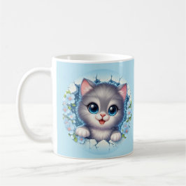 Schöne 3D Cat Peeking durch florale Wandgestaltung Kaffeetasse
