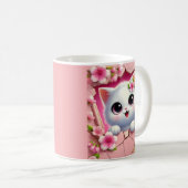 Schöne 3D Cat Peeking durch florale Wandgestaltung Kaffeetasse (VorderseiteRechts)