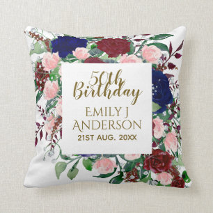Schöne 50. Geburtstag Burgund Rose Flora Frau Kissen
