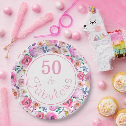 Schöne 50 und fabelhafte Wasserfarbe Pappteller (Party)