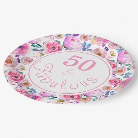 Schöne 50 und fabelhafte Wasserfarbe Pappteller (Schrägansicht)