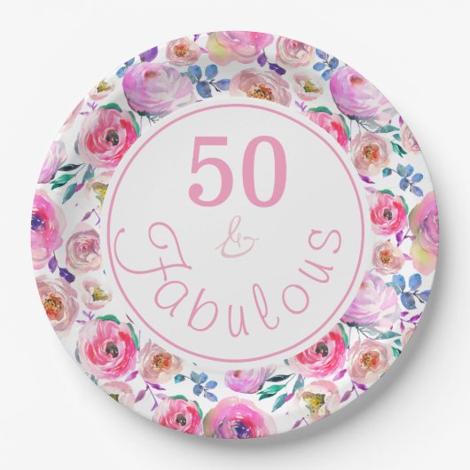 Schöne 50 und fabelhafte Wasserfarbe Pappteller (Vorderseite)