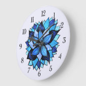 Schöne Abstrakte blaue Blume Tinte Gezeichnet Große Wanduhr (Winkel)