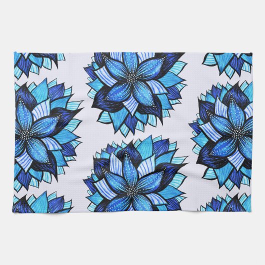 Schöne abstrakte blaue Blumen-Tinte, die Muster Handtuch (Horizontal)