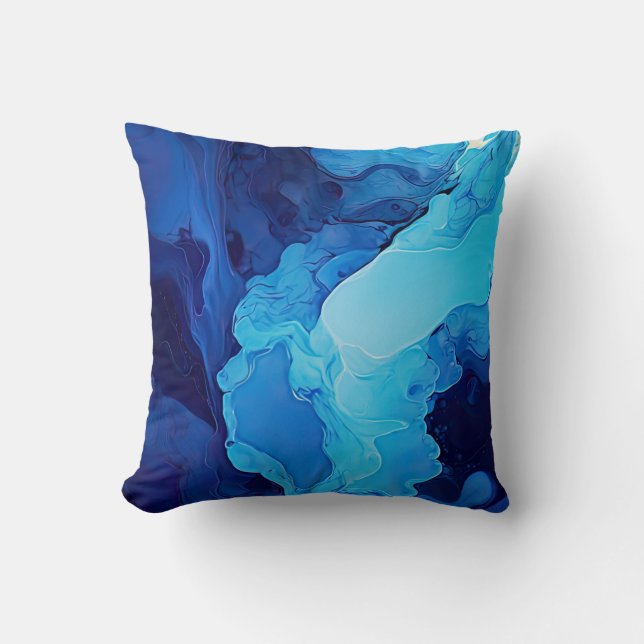 Schöne Abstrakte Blaue Moderne Kunst Kissen (Vorderseite)