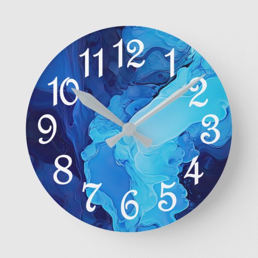 Schöne Abstrakte Blaue Moderne Kunst Runde Wanduhr (Vorderseite)
