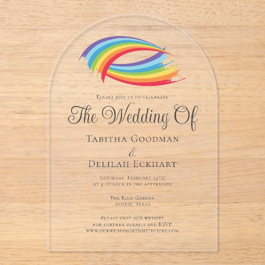 Schöne Abstrakte Hochzeit mit Rainbow Acryleinladungen (Vorderseite)