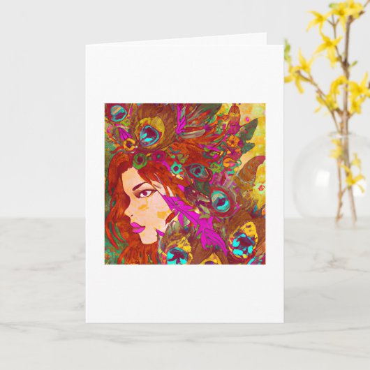 Schöne Abstrakte Kunst | Frauen mit Feathers Karte (Gelbe Blume)