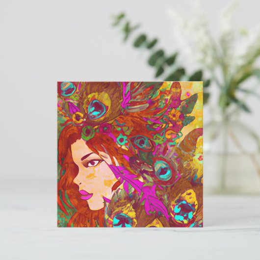 Schöne Abstrakte Kunst | Frauen mit Feathers Karte (Stehend Vorderseite)