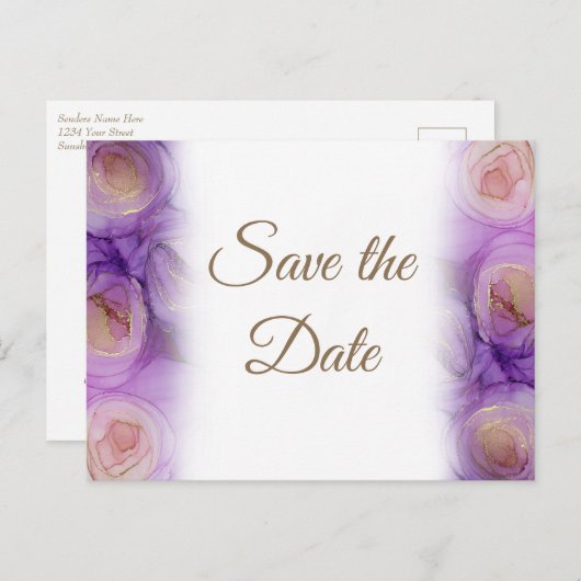 Schöne Abstrakte Lavendel-Rose Hochzeit Ankündigungspostkarte (Vorne/Hinten)