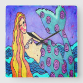 Schöne Abstrakte Meerjungfrau Art Quadratische Wanduhr (Vorderseite)