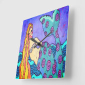 Schöne Abstrakte Meerjungfrau Art Quadratische Wanduhr (Winkel)