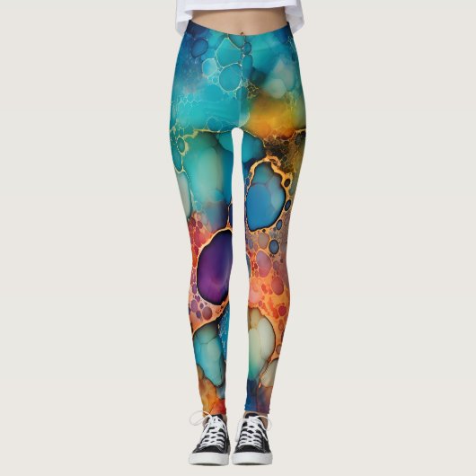 Schöne Abstrakte Rainbow Alcohol Tinte Liquid Art Leggings (Vorderseite)