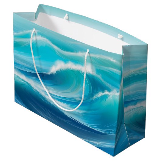 Schöne Abstrakte Soft Blue Ocean Waves Splash Große Geschenktüte (Rückseite Schrägansicht)