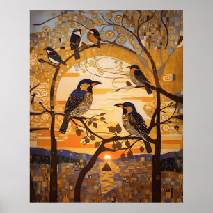 Schöne Abstrakte Vögel bei Sonnenaufgang dekorativ Poster