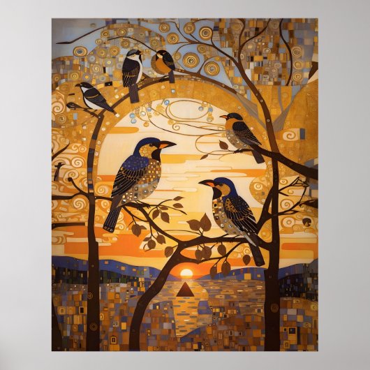 Schöne Abstrakte Vögel bei Sonnenaufgang dekorativ Poster (Vorne)