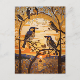 Schöne Abstrakte Vögel bei Sonnenaufgang dekorativ Postkarte