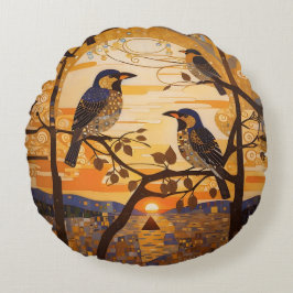 Schöne Abstrakte Vögel bei Sonnenaufgang dekorativ Rundes Kissen