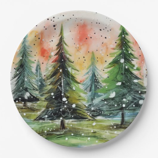 Schöne Abstrakte Weihnachtsbäume glühen Himmel Pappteller (Vorderseite)