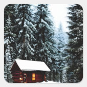 Schöne Abstrakte Winterhütte Quadratischer Aufkleber (Vorderseite)
