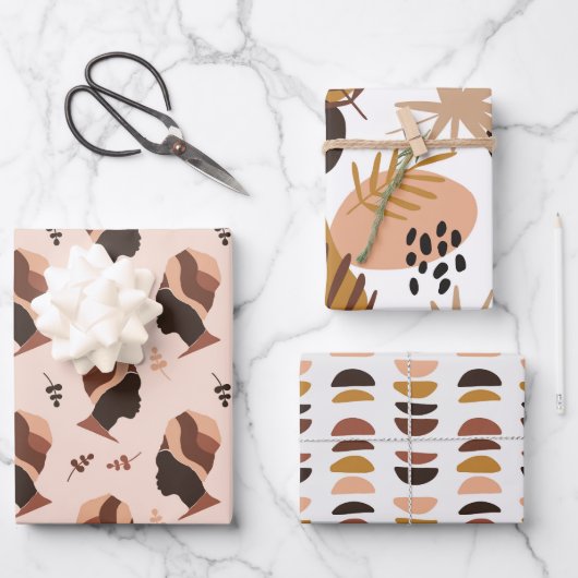 Schöne Afrikanerin Abstrakt-braune Muster Geschenkpapier Set (Vorderseite)