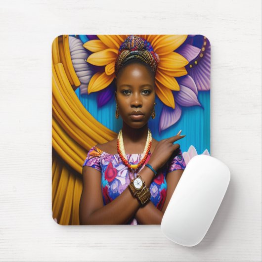Schöne Afrikanerin mit Armbanduhr Mousepad (Mit Mouse)