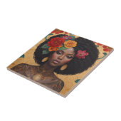 Schöne afrikanische Amerikanerin mit Blume Fliese (Seite)