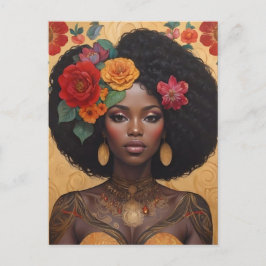 Schöne afrikanische Amerikanerin mit Blume Postkarte