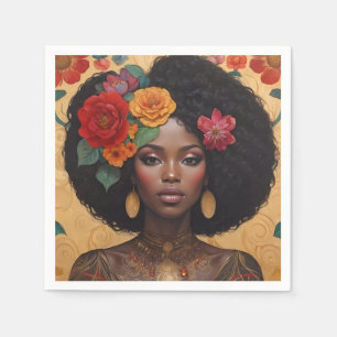 Schöne afrikanische Amerikanerin mit Blume Serviette
