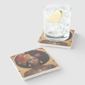 Schöne afrikanische Amerikanerin mit Blume Steinuntersetzer (Seitenansicht)