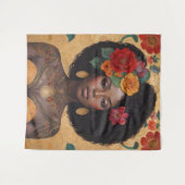 Schöne afrikanische Amerikanerin mit Blume Wandteppich (Vorderseite (Horizontal))