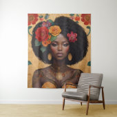 Schöne afrikanische Amerikanerin mit Blume Wandteppich (Beispiel)