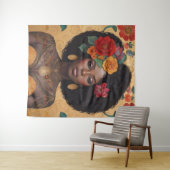 Schöne afrikanische Amerikanerin mit Blume Wandteppich (Beispiel (Horizontal))