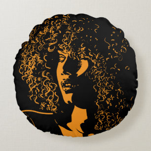Schöne afrikanische Frau mit Afro-Frisur-Porträt Rundes Kissen