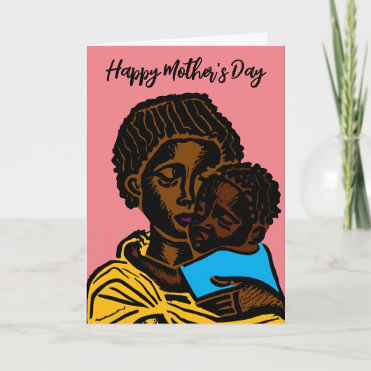 Schöne afrikanische Mutter und Kind-Woodcut-Urlaub Karte (Vorderseite)