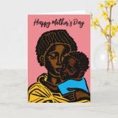 Schöne afrikanische Mutter und Kind-Woodcut-Urlaub Karte (Gelbe Blume)