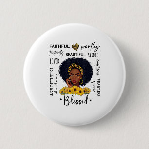 Schöne afroamerikanische schwarze Frau Sonnenblume Button