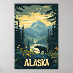 Schöne Alaska-Bär-Vintage-Illustration Reise Poster