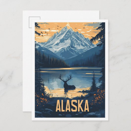 Schöne Alaska USA Vintag Illustration Travel Postkarte (Vorne/Hinten)
