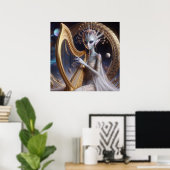Schöne Alien im Weltraum Frauen spielen Harfe Poster (Heimbüro)