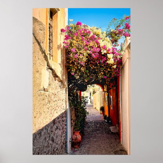 Schöne Allee in Santorini, Griechenland Poster (Vorne)