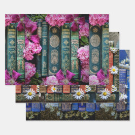 Schöne Alte Bücher Spines und Blume Geschenkpapier Set