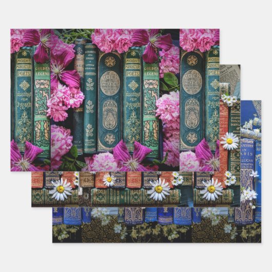 Schöne Alte Bücher Spines und Blume Geschenkpapier Set (Set)
