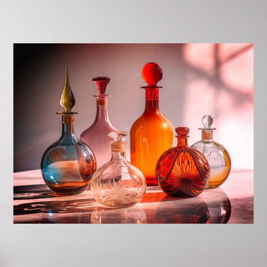 Schöne alte Glasflaschen schwarzer Hintergrund Wan Poster (Vorne)