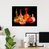 Schöne alte Glasflaschen schwarzer Hintergrund Wan Poster (Heimbüro)