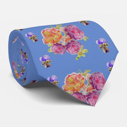 Schöne alte Rosen auf Blue Mens Neck Tie Krawatte (Gerollt)